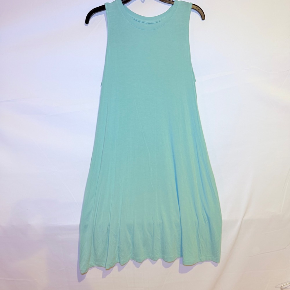 Time and Tru Womens Sleeveless Swing Dress Aqua Blue Size L 12-14 Crew Neck